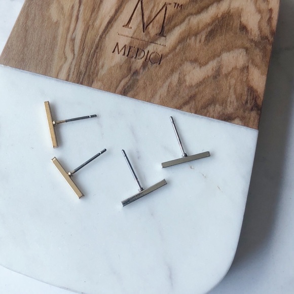 2 Pairs- Simple Minimalist Stick Stud Earrings Set - Picture 2 of 4